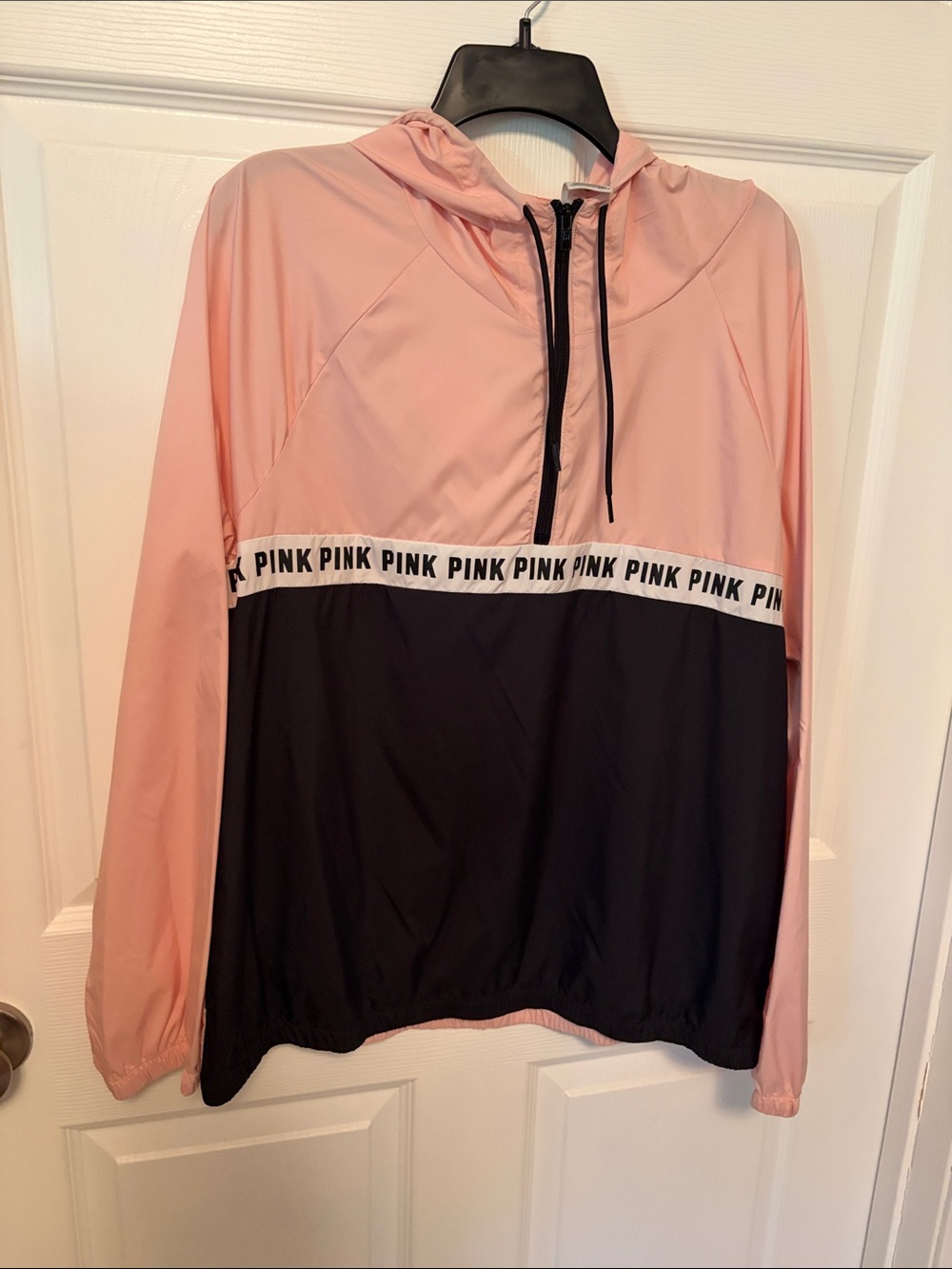 PINK Victoria's Secret Pink and Black Hooded Windbreaker